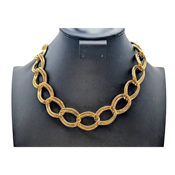Chunky Heavy Gold Tone Double-Link Curb Chain 19" Necklace - Picture 2 of 6